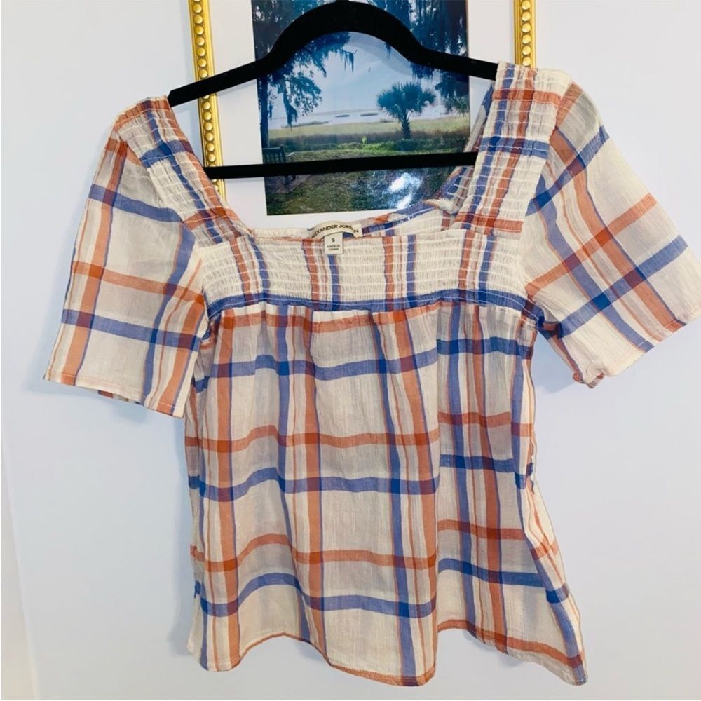 Alexander Jordan Blouse‎ Cream/Multi Plaid, sz M